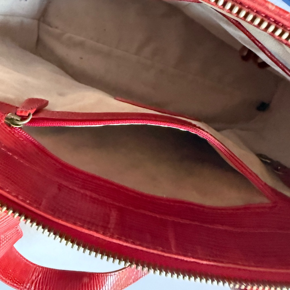 Vtg Brahmin Red Leather Tote Bag Prissy Collection Croc-Embossed Purse - Picture 8 of 15